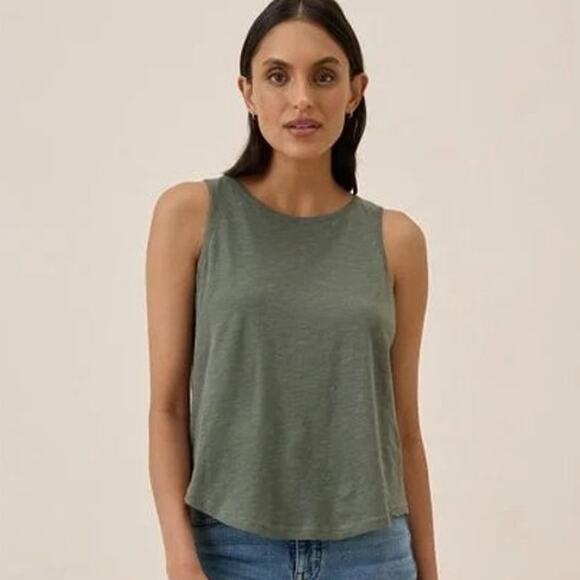 Pact Tops - Pact Women's Small Green Organic Cotton Tank Top Crew Neck Preppy Summer L23-8